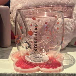 Starbucks Lovely Cat's Claw 6oz Sakura Cup Glass w/ Pink Sakura Coaster